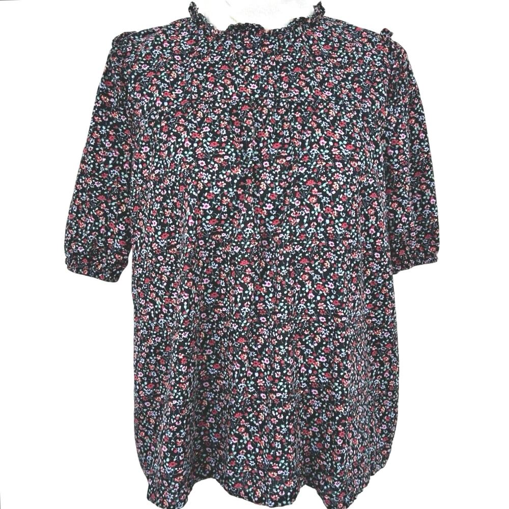 Madewell Floral Blouse Black Ditsy Print Puff Sleeve Cottagecore Top Size S